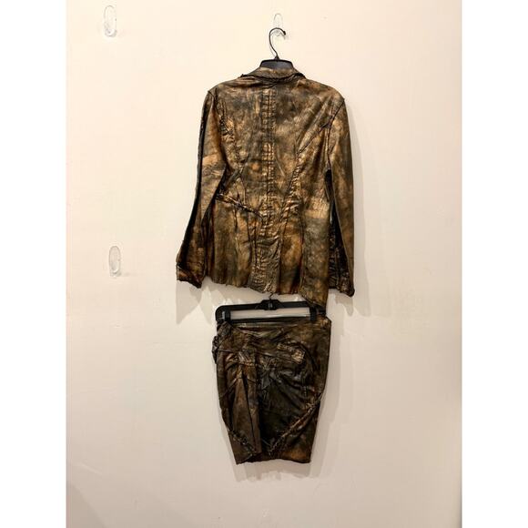 Tatiana Palnitzka Blazer and Mini Skirt Set Navy Green/Gold Women's Size Small - Picture 2 of 3